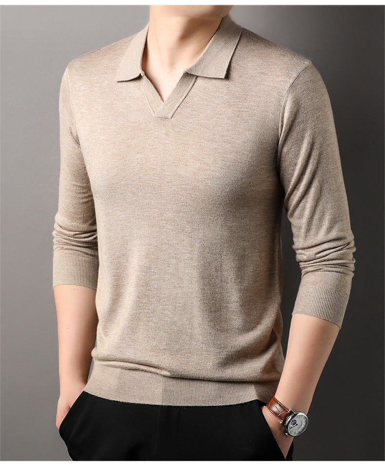 Benjamin | Men's Long Sleeve V-Neck Polo Shirt - Image 1