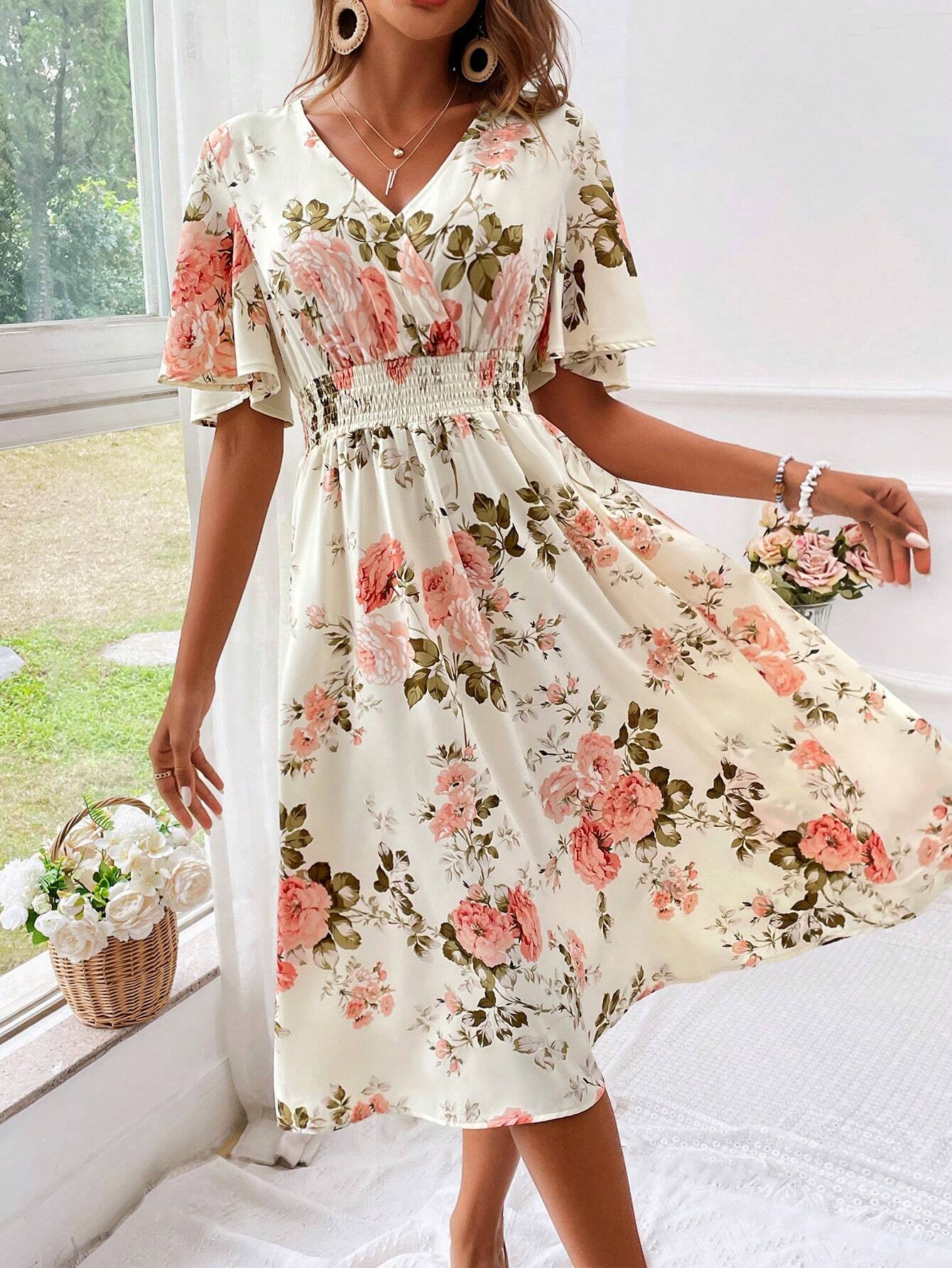 Edith | Stylish Floral V-Neck Dress