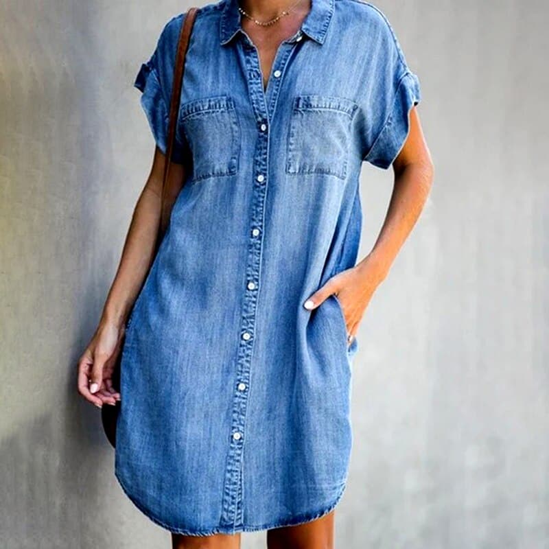 Cynthia | Casual Denim Dress with Button Closure - Image 1