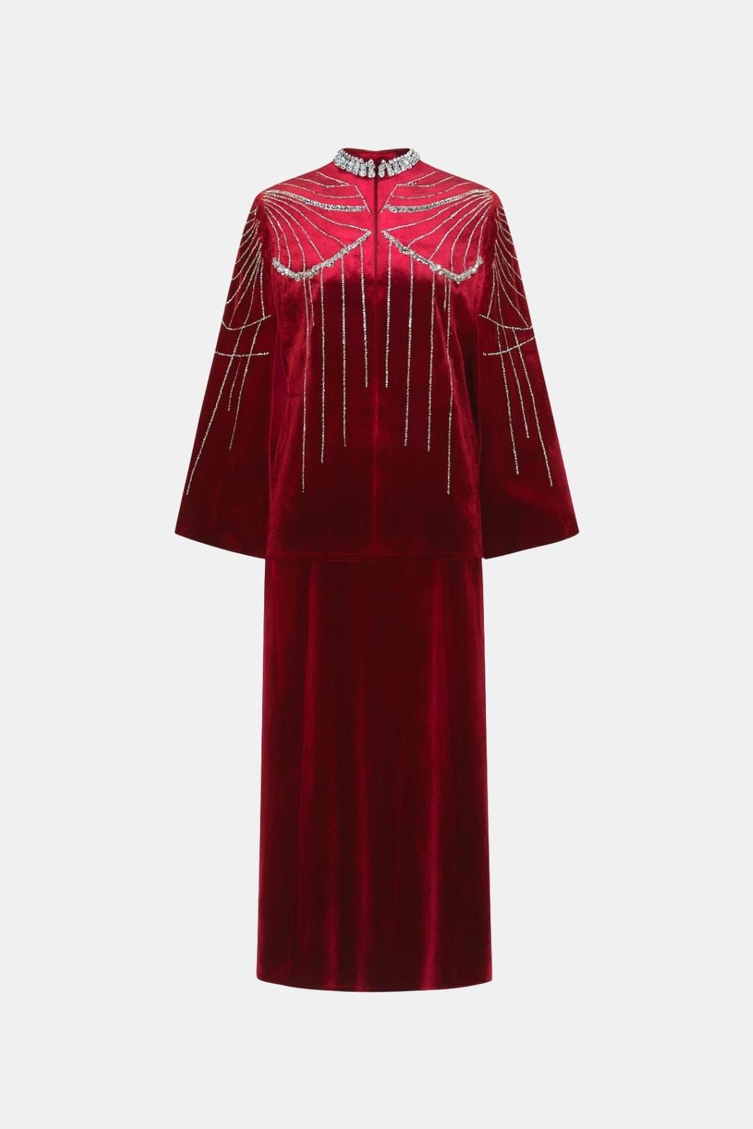 Allie – Crystal Cape Velvet Skirt Set in Burgundy