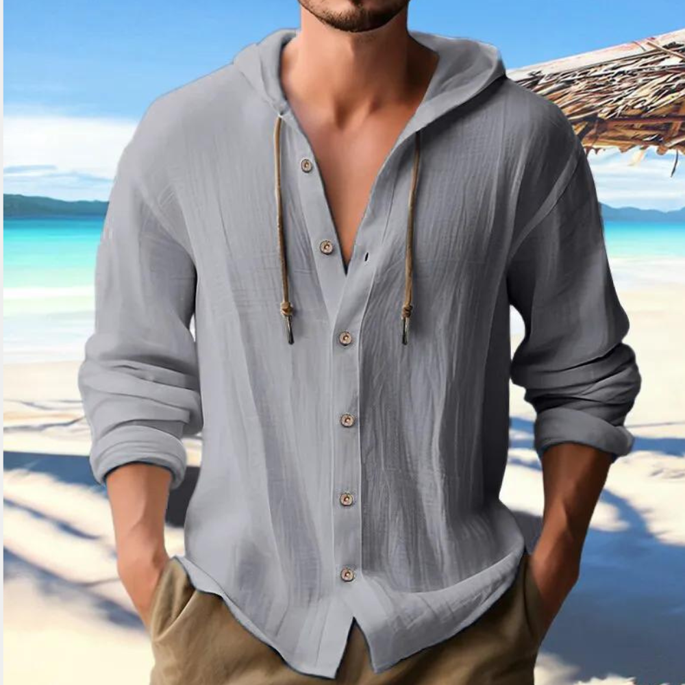 Michael | Men's Hooded Long Sleeve Shirt - Image 3