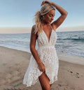 Naomi | Women's Elegant White Backless V-Neck Mini Summer Dress - Image 1