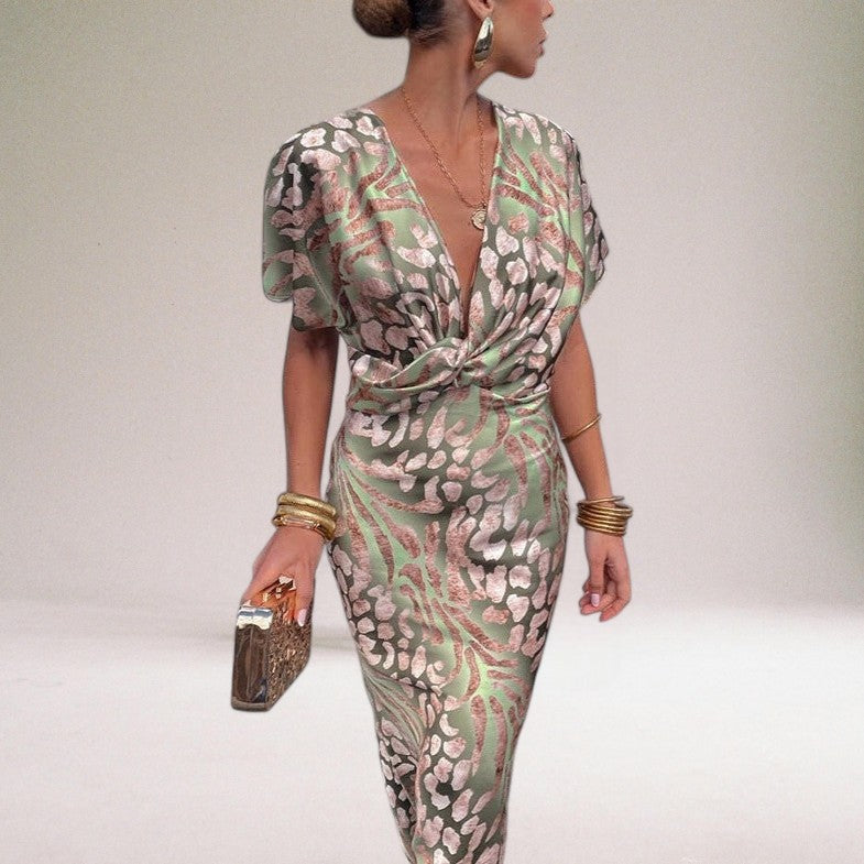 Domenica | Elegant Maxi Dress with Unique V-neck for Women